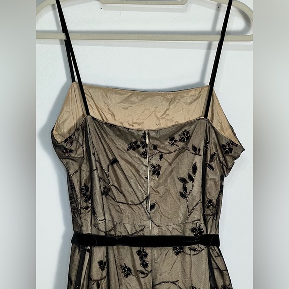 Vintage Jessica Howard Y2K Black Sheer Velvet Burnout Tan Formal Maxi Dress 14 - Picture 6 of 12